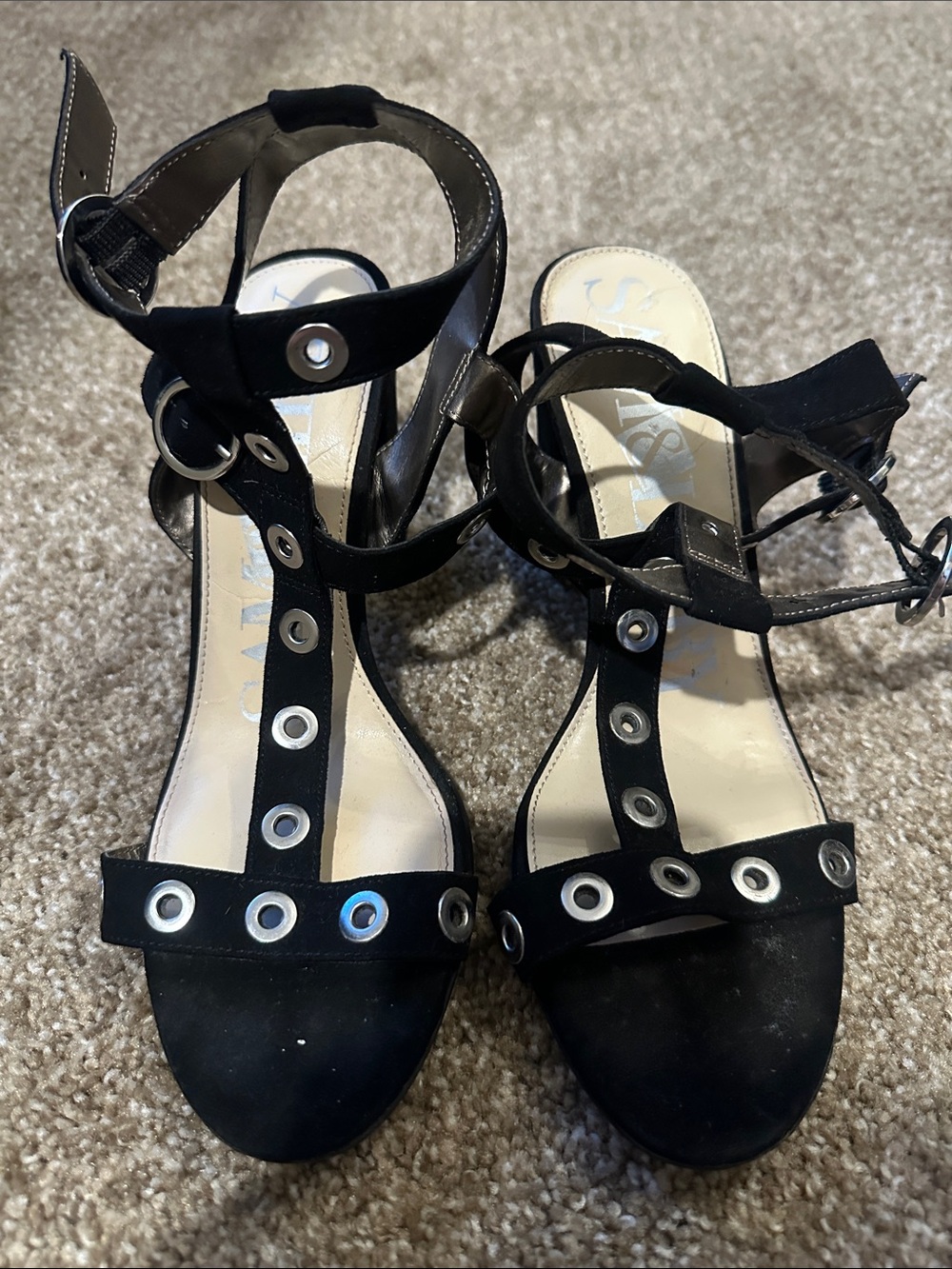 Sam & Libby Black Grommet T-Strap Heels